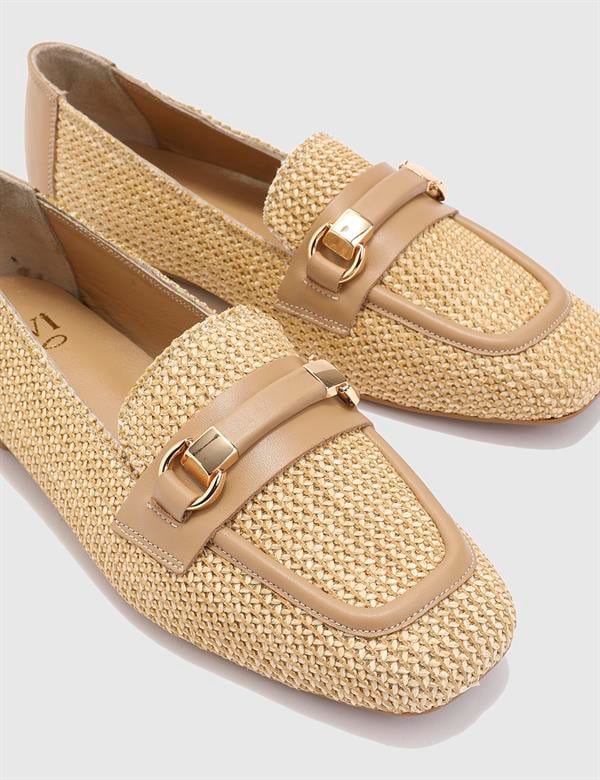 Nina Beige Leather Straw Women's Loafer