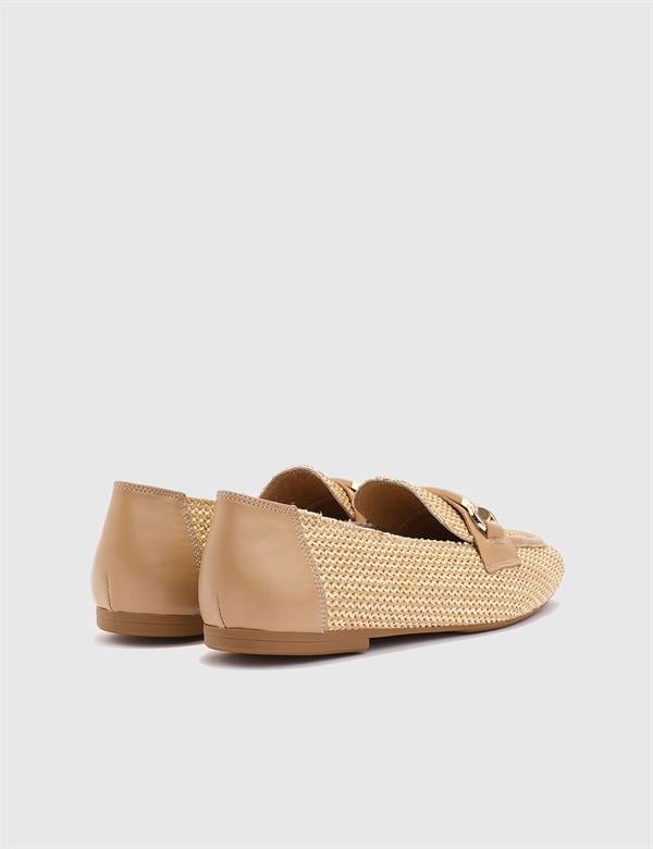 Nina Beige Leather Straw Women's Loafer