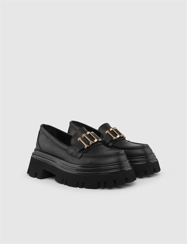 Onta Black Leather Women's Loafer