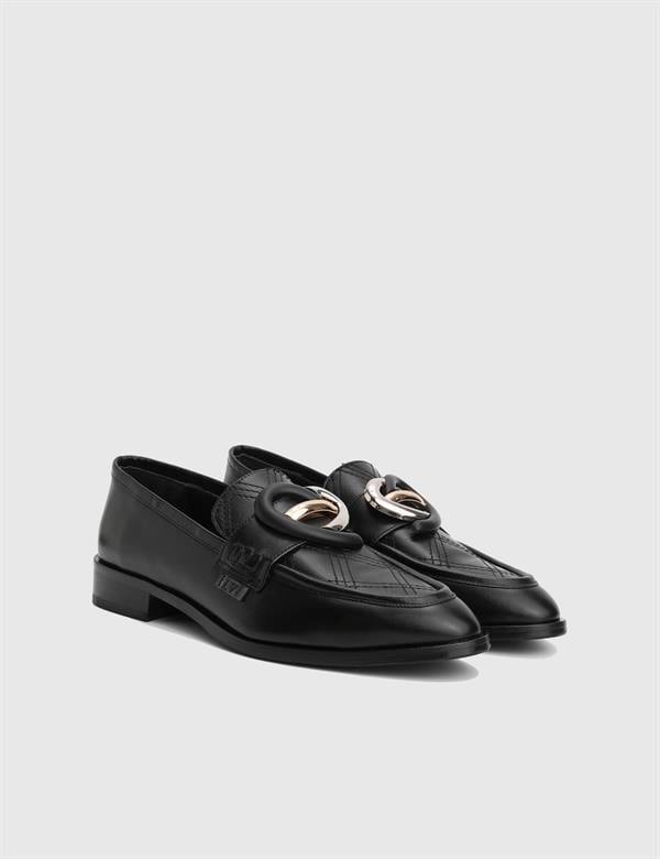 Orsina Hakiki Deri Siyah Kadın Loafer