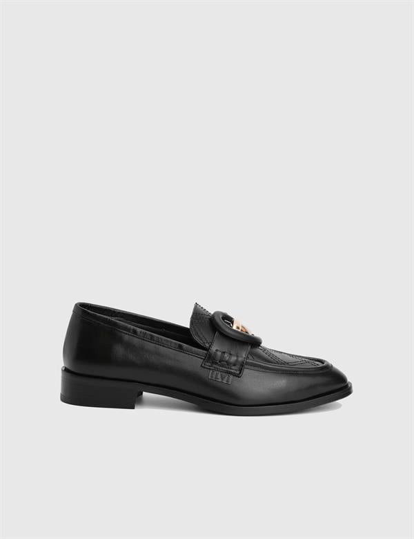 Orsina Hakiki Deri Siyah Kadın Loafer