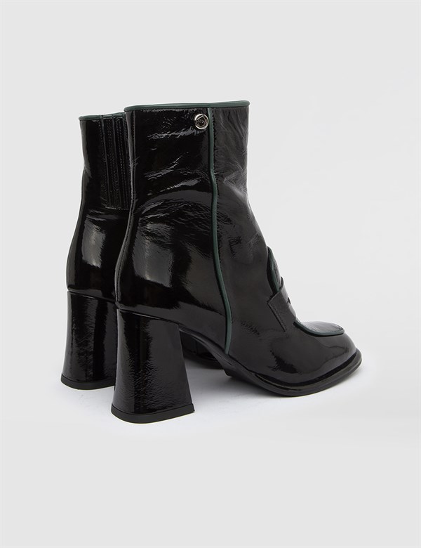 Palmel Black Patent Leather-Green Leather Women's Heeled Boot
