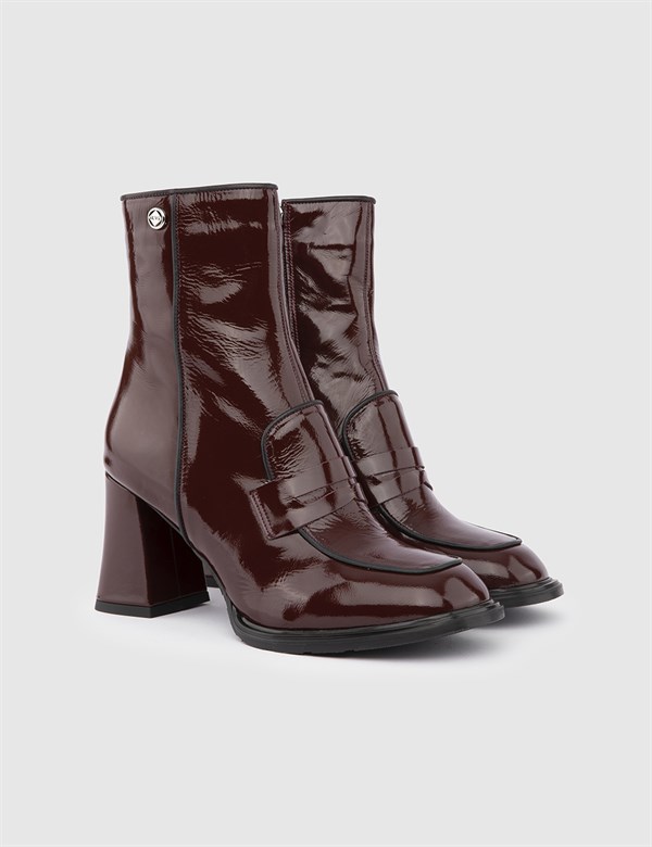 Palmel Burgundy Patent Leather Women's Heeled Boot