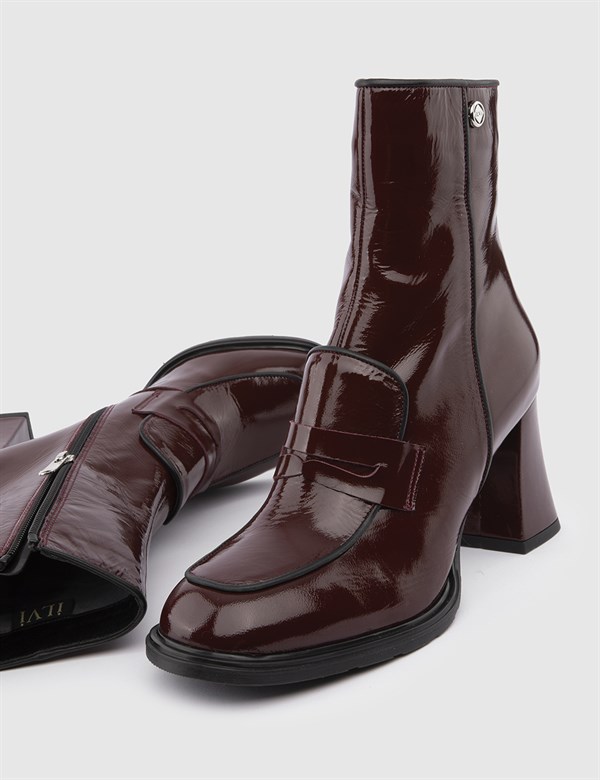 Palmel Burgundy Patent Leather Women's Heeled Boot