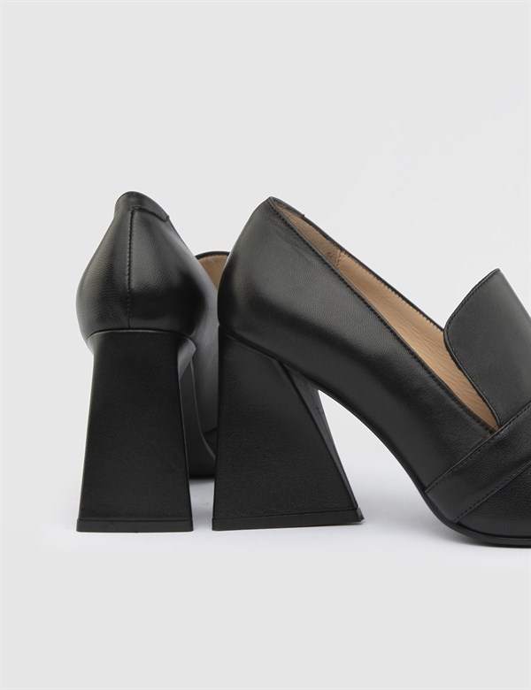 Palmier Hakiki Deri Kadın Siyah Topuklu Ayakkabı