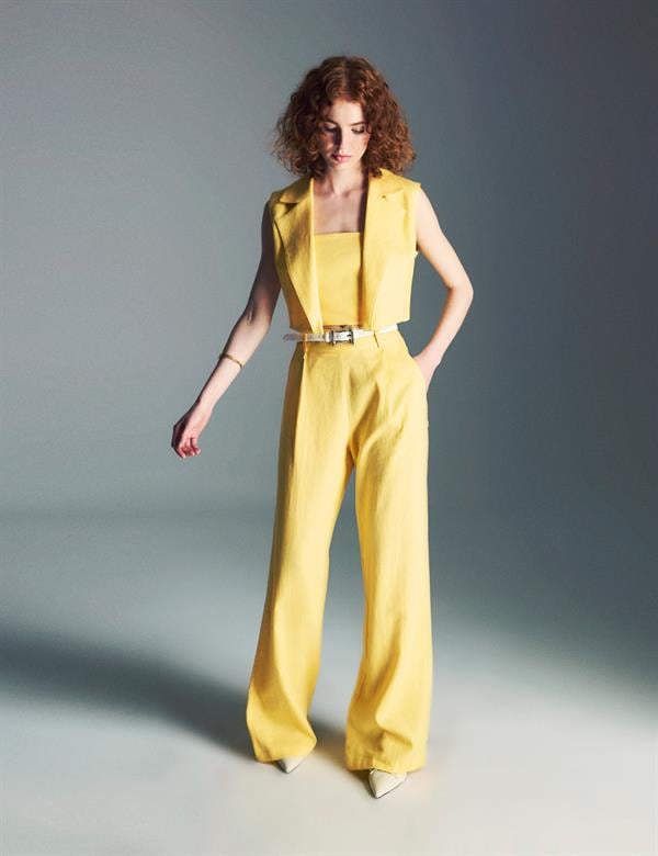 Perri Yellow Women's Linen Trousers