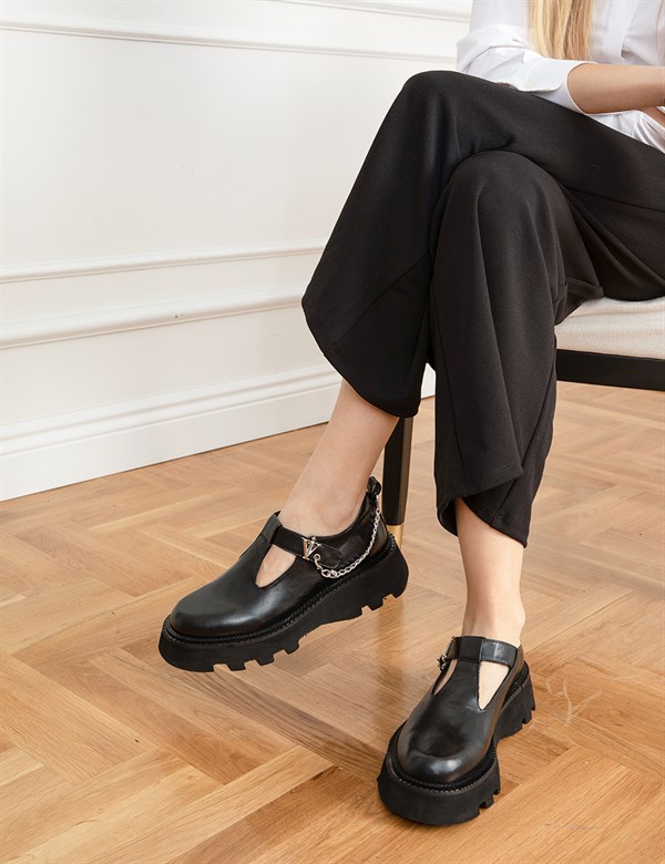 Prithu Hakiki Deri Kadın Siyah Loafer Ayakkabı