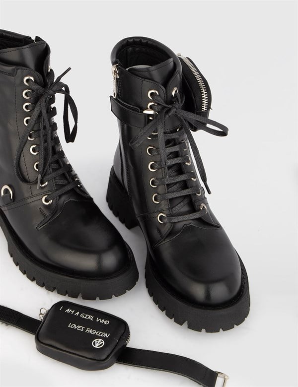 Rennes Black Leather Women's Boot