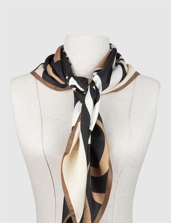 Ribas Black-Brown-Beige Silk Twill Women's Scarf