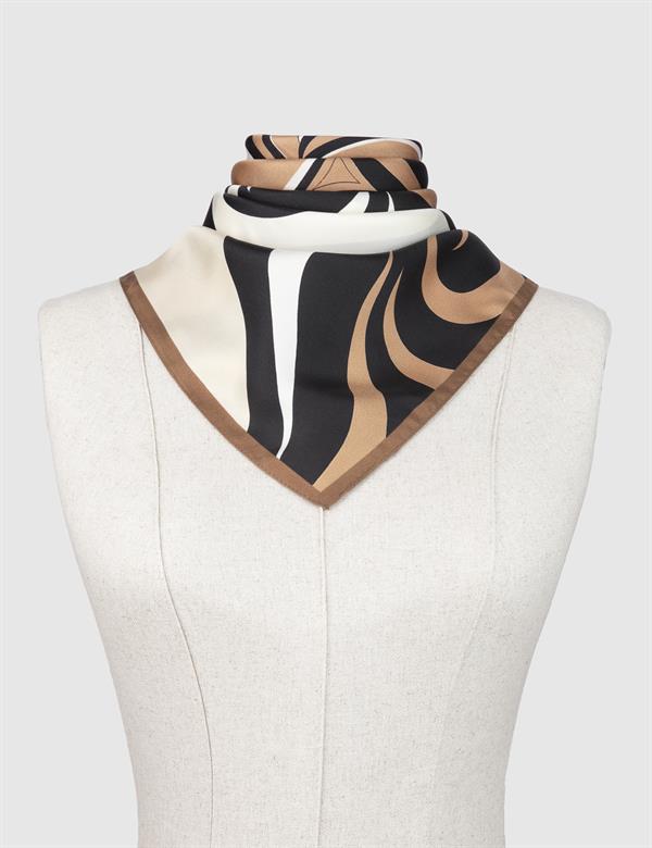 Ribas Black-Brown-Beige Silk Twill Women's Scarf