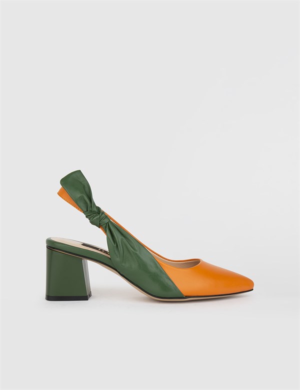 Riku Orange-Green Leather Women's Heeled Sandal
