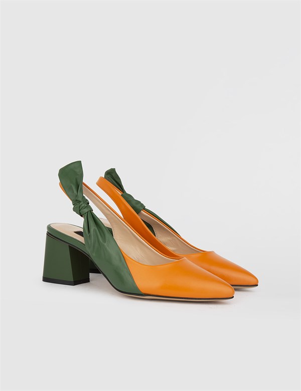 Riku Orange-Green Leather Women's Heeled Sandal
