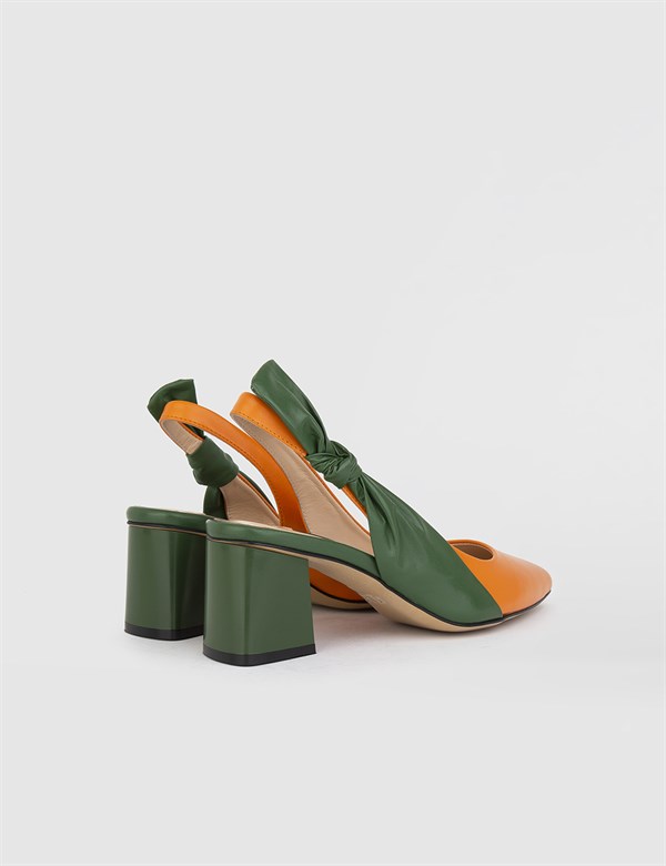 Riku Orange-Green Leather Women's Heeled Sandal