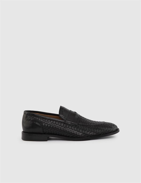 Robinia Black Woven Leather Men's Classic Shoe