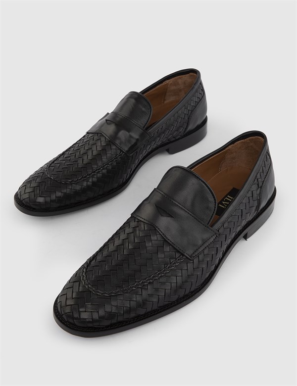 Robinia Black Woven Leather Men's Classic Shoe