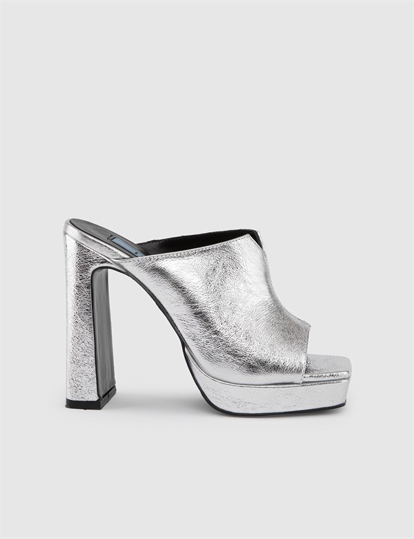 Rodolfo Silver Leather Women's Heeled Slide