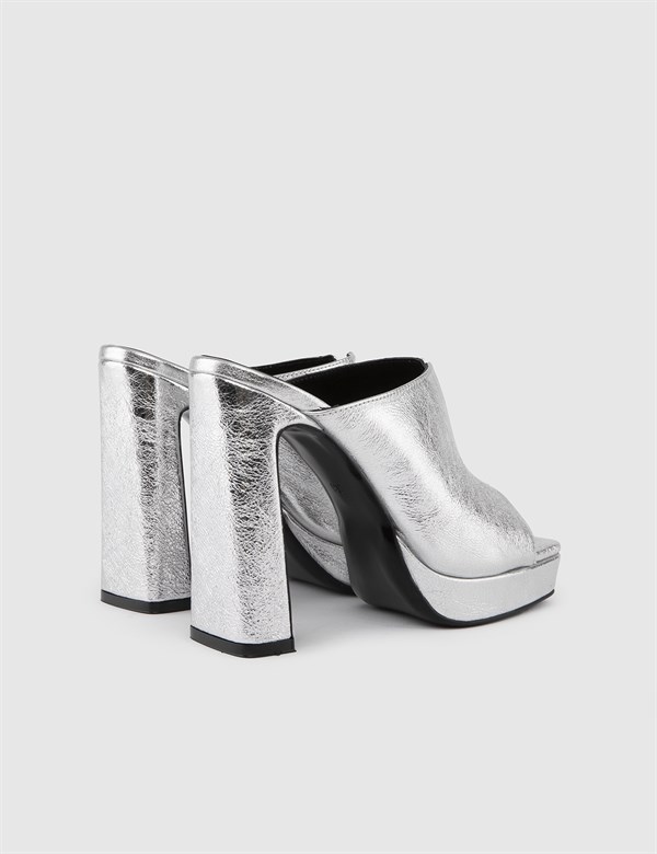 Rodolfo Silver Leather Women's Heeled Slide