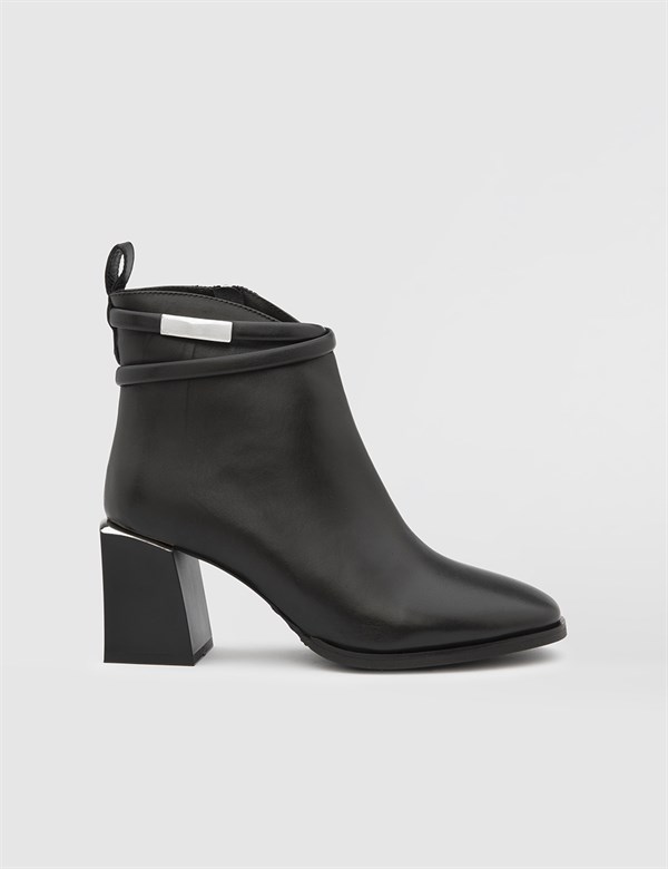 Rokki Black Leather Women's Heeled Boot
