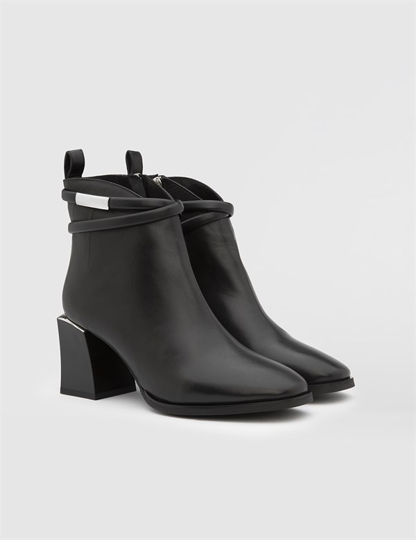 Rokki Black Leather Women's Heeled Boot