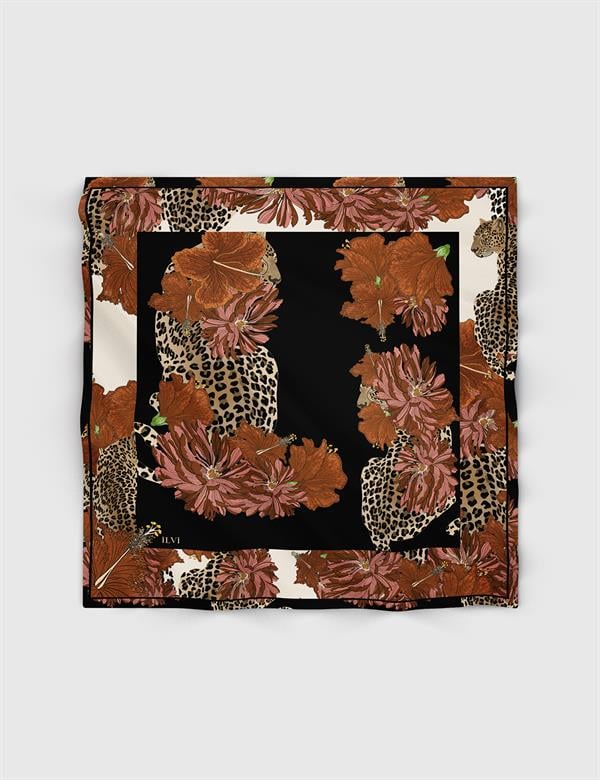 Ros Navy Blue-Brown Silk Twill Women's Scarf