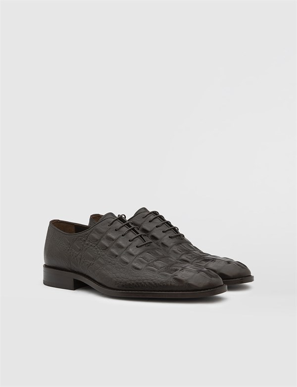 Rubus Antique Brown Leather Men's Classic Shoe with Crocodile Print
