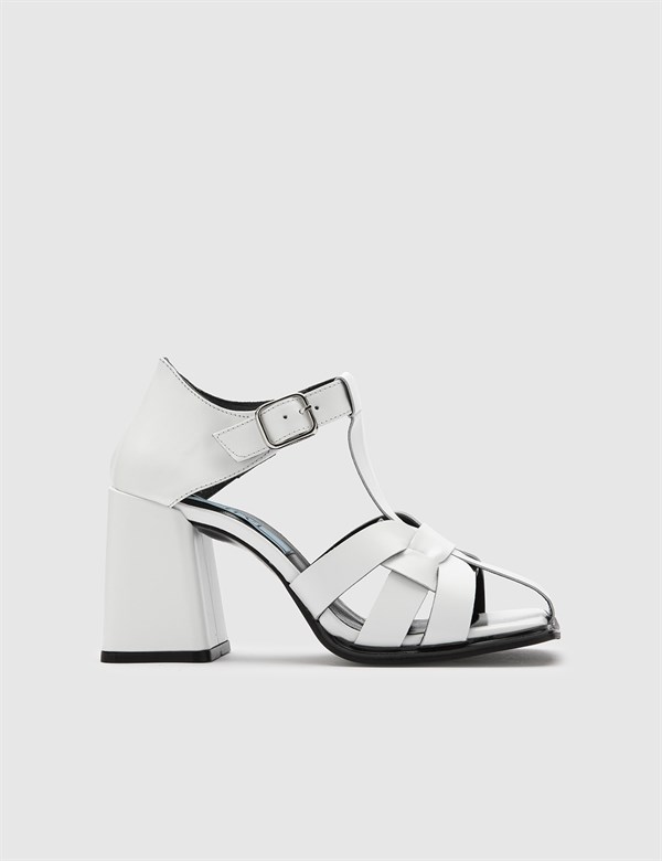 Salvad White Leather Women's Heeled Sandal