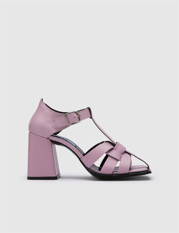 Salvad Pink Leather Women's Heeled Sandal