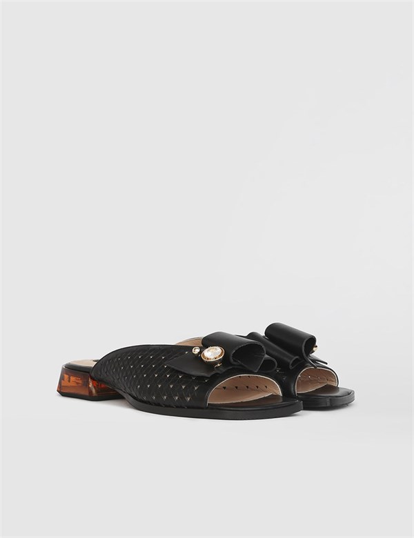 Sansa Black Leather Women's Slide