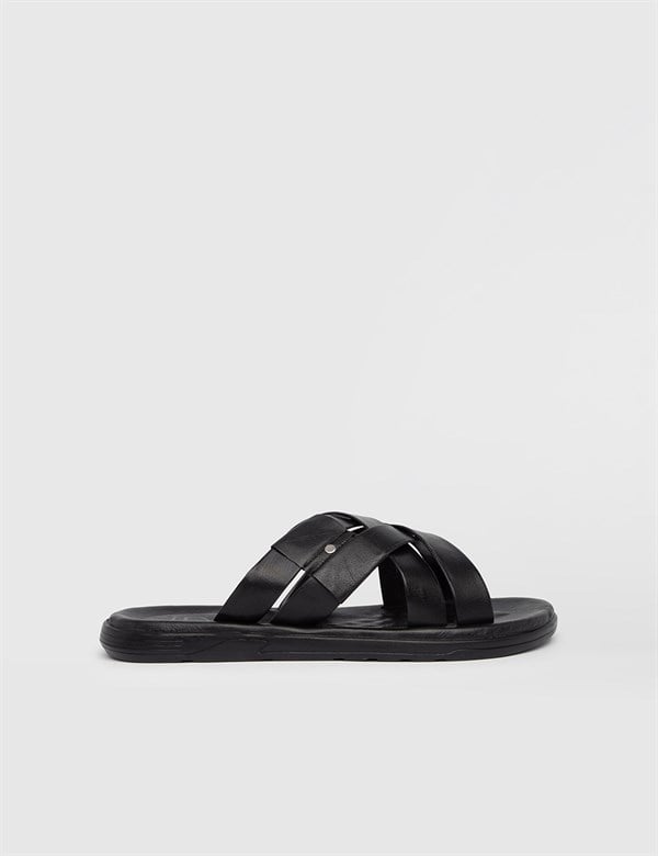 Semtse Black Nappa Leather Men's Slipper