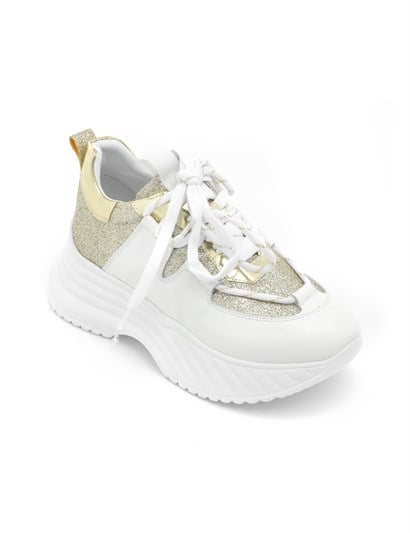 Senior Women's Sneaker White Leather-Metallic Gold Mirror-Metallic Gold Crocodile