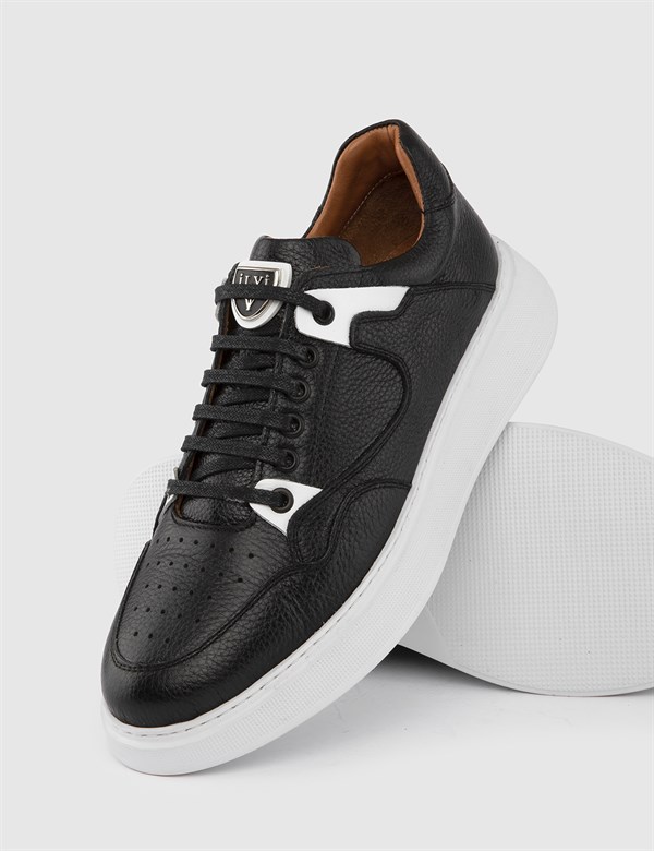 Signe Black Deer Leather-White Floater Leather Men's Sneaker