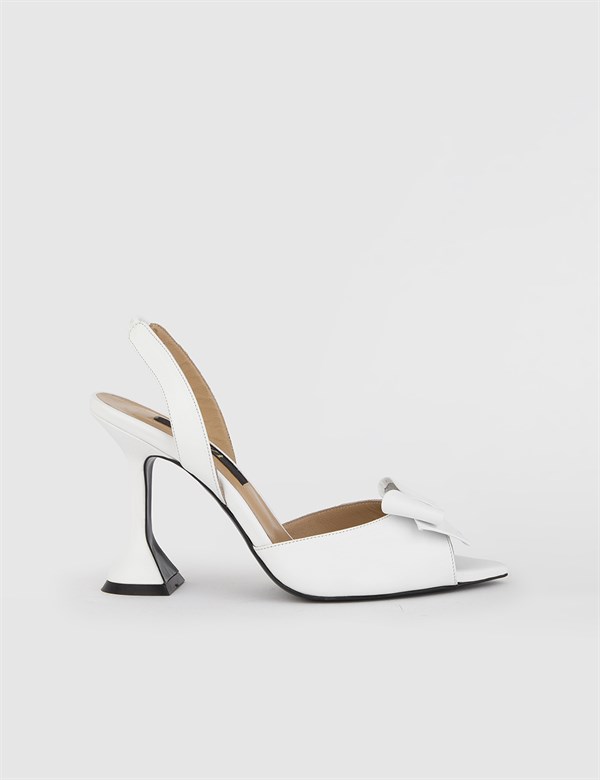 Skar White Leather Women's Heeled Sandal