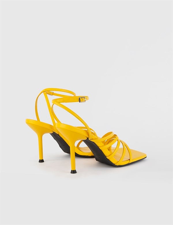 Sonja Hakiki Deri Kadın Sarı Topuklu Sandalet