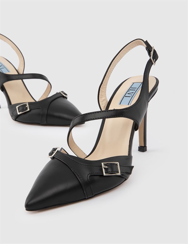 Soti Black Leather Women's Heeled Sandal