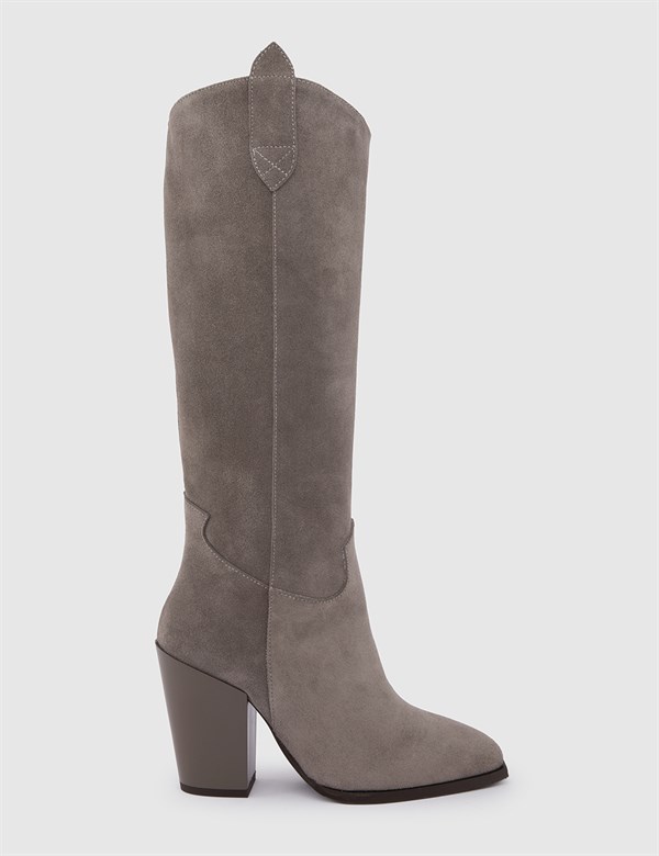 Soto Mink Split Suede Leather Women's Heeled High Boot