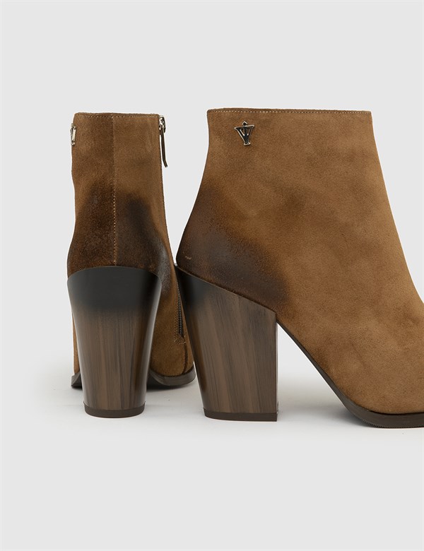 Steel Saddle Brown Split Suede Leather Women's Heeled Boot