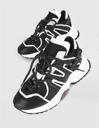 Super Black White Leather Women's Sneaker