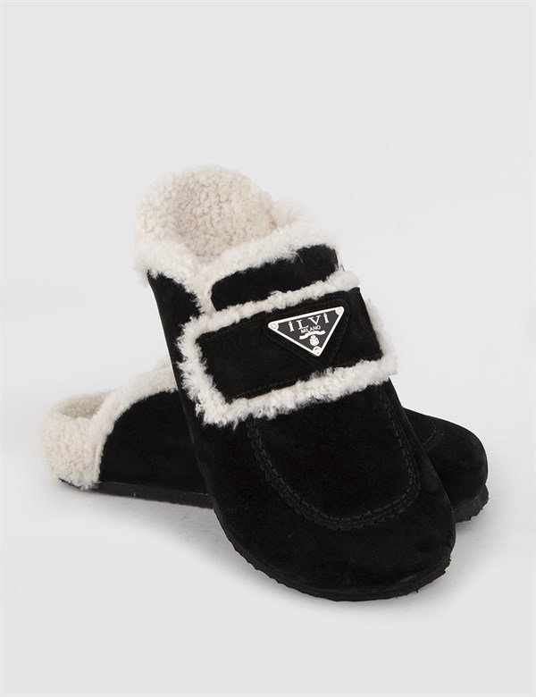 Tapki Black Suede Women's Slipper Mule