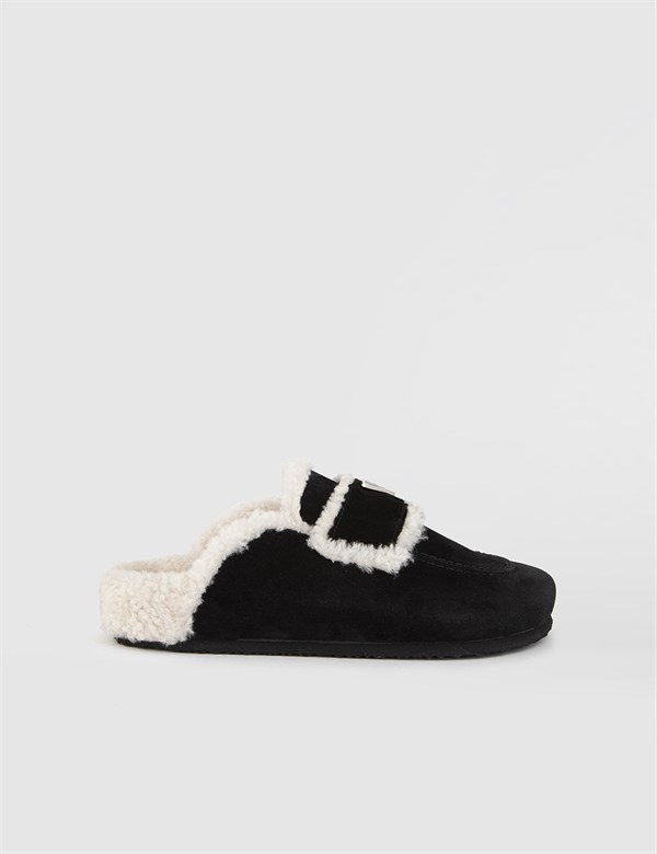 Tapki Black Suede Women's Slipper Mule