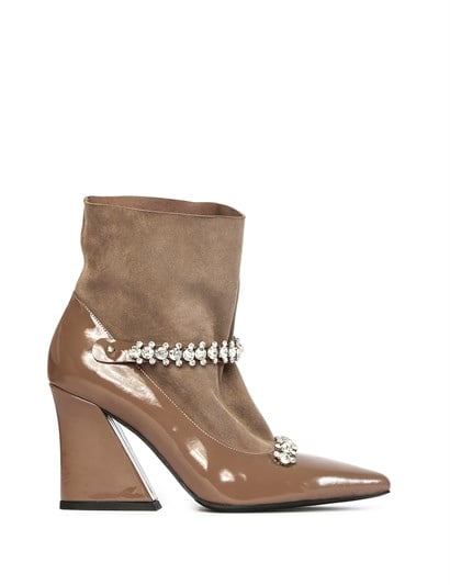Tara Women's Heeled Boot Mink Patent Leather - Mink Suede