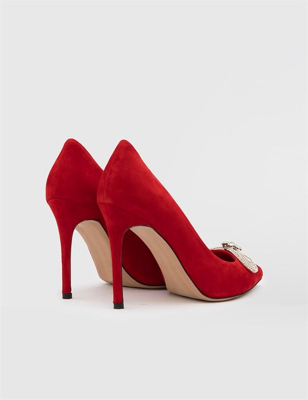 Temka Red Suede Leather Women's Stiletto