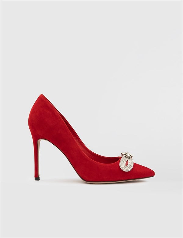 Temka Red Suede Leather Women's Stiletto