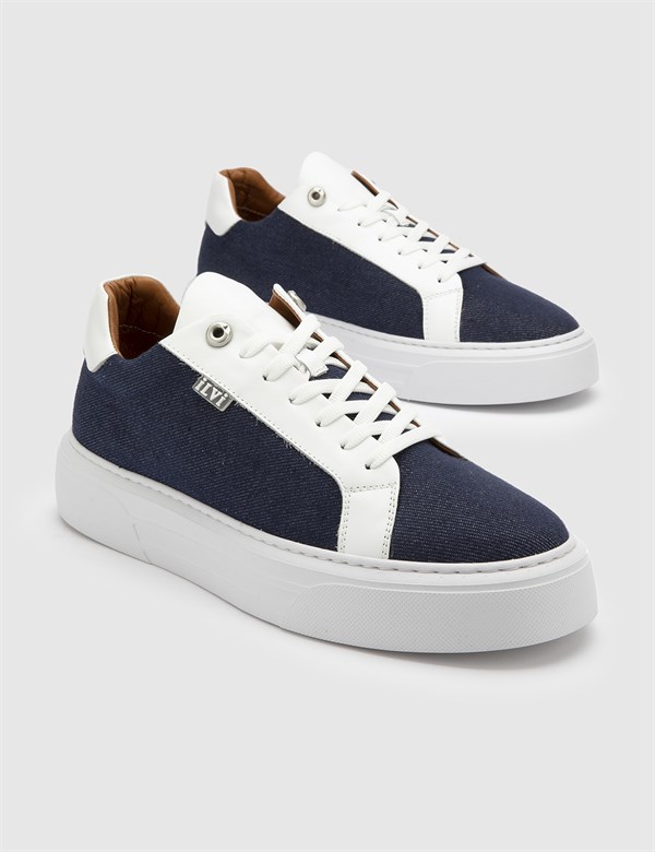 Temuco White Nappa Leather-Blue Denim Men's Sneaker