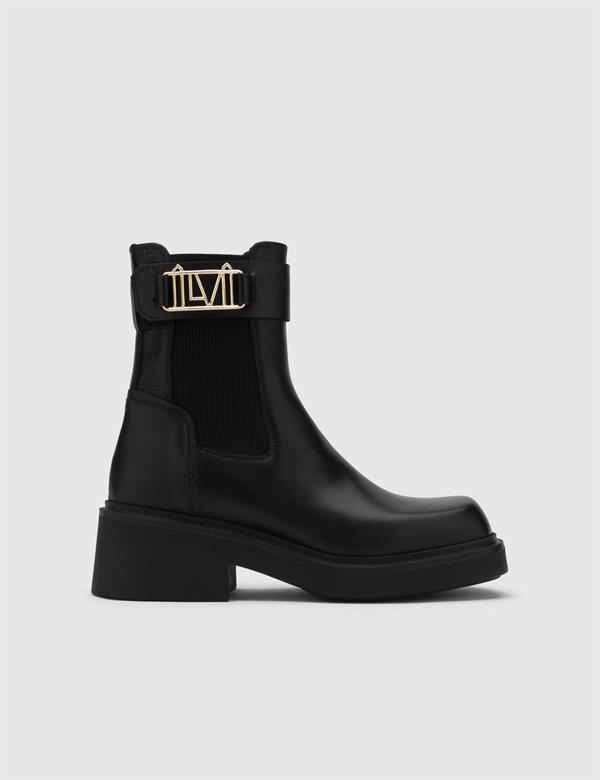 Tengel Black Leather Women's Heeled Boot