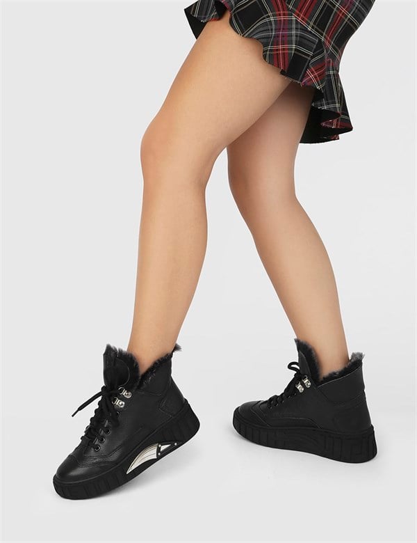 Teona Black Leather Women's Boot