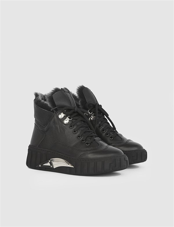 Teona Black Leather Women's Boot