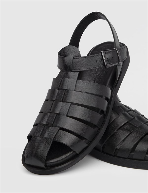 Timpu Black Leather Men's Sandal