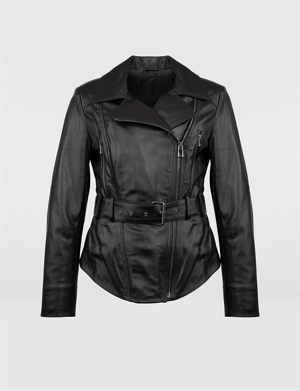 Torir Black Leather Women's Bomber Jacket