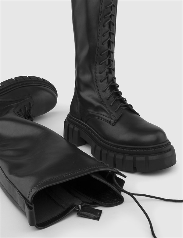 Tuara Black Leather Women's Stretch High Boot