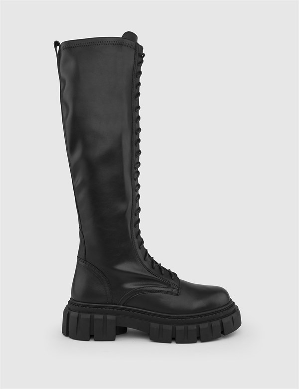 Tuara Black Leather Women's Stretch High Boot
